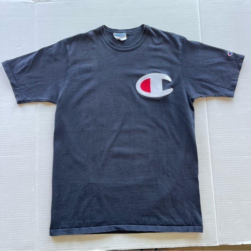 Black Champion “C” Big Logo T-shirt Men Size Large - Picture 1 of 6